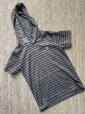 Hurley Gray and Black Striped Hooded Swim Rashguard